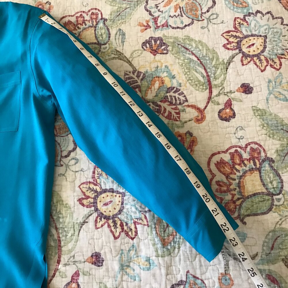 Valerie Stevens Petite Pure Silk Turquoise Blouse - Size PM - Picture 10 of 14